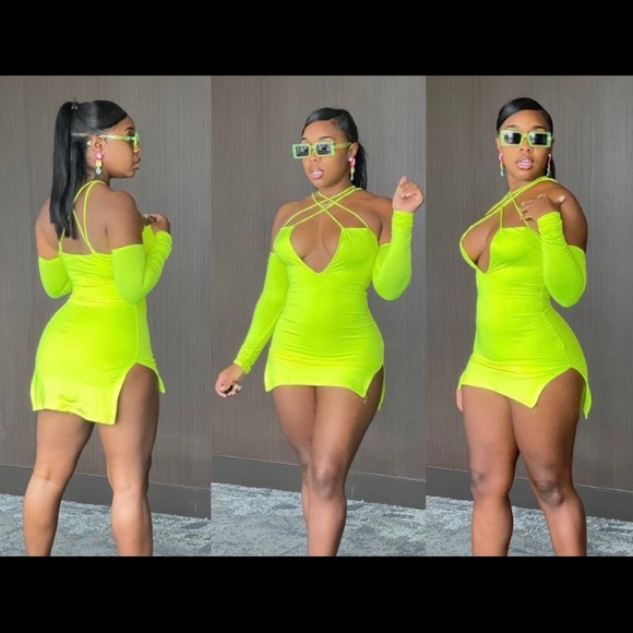 Neon green mini dress